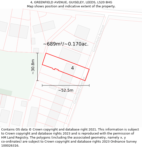 4, GREENFIELD AVENUE, GUISELEY, LEEDS, LS20 8HG: Plot and title map