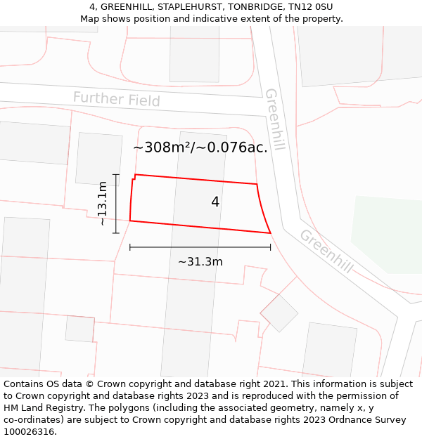 4, GREENHILL, STAPLEHURST, TONBRIDGE, TN12 0SU: Plot and title map