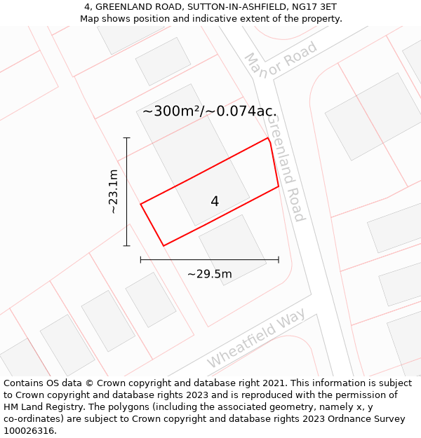 4, GREENLAND ROAD, SUTTON-IN-ASHFIELD, NG17 3ET: Plot and title map