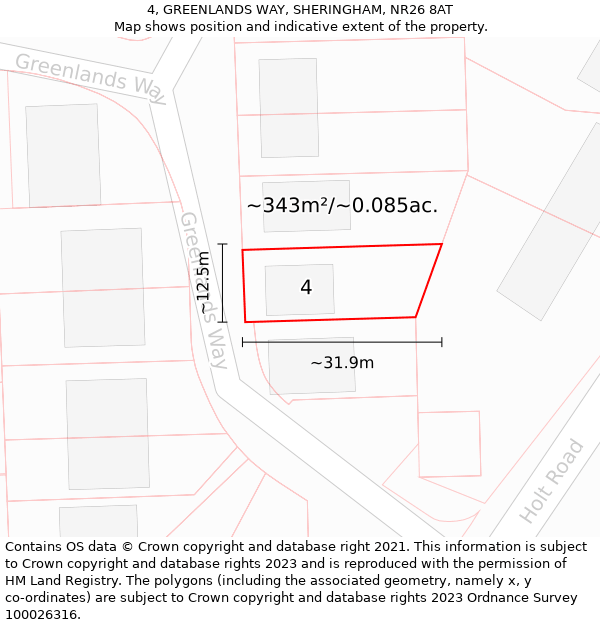 4, GREENLANDS WAY, SHERINGHAM, NR26 8AT: Plot and title map