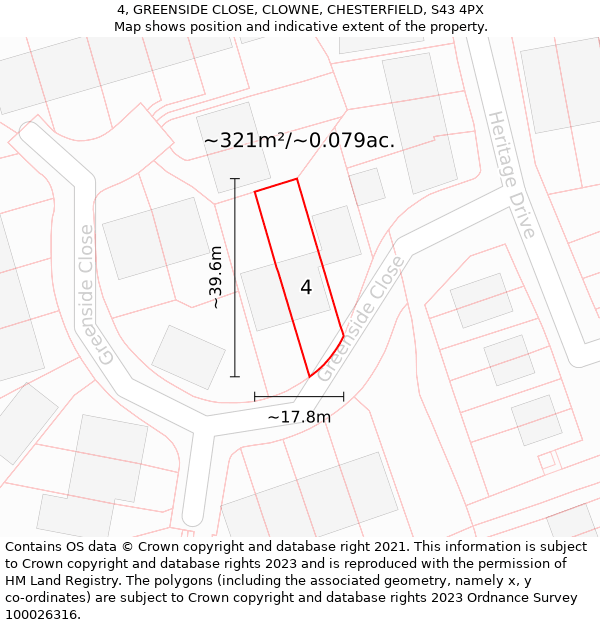 4, GREENSIDE CLOSE, CLOWNE, CHESTERFIELD, S43 4PX: Plot and title map