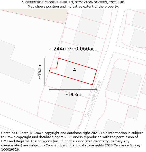 4, GREENSIDE CLOSE, FISHBURN, STOCKTON-ON-TEES, TS21 4HD: Plot and title map