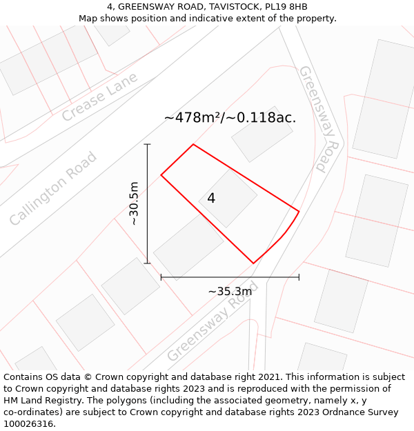 4, GREENSWAY ROAD, TAVISTOCK, PL19 8HB: Plot and title map