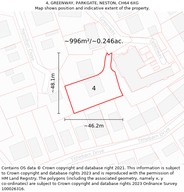 4, GREENWAY, PARKGATE, NESTON, CH64 6XG: Plot and title map