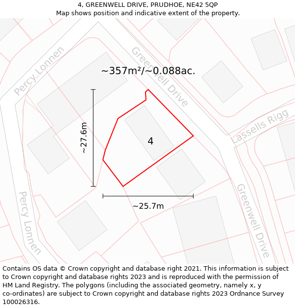 4, GREENWELL DRIVE, PRUDHOE, NE42 5QP: Plot and title map