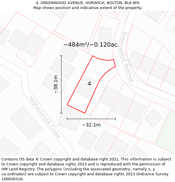 4, GREENWOOD AVENUE, HORWICH, BOLTON, BL6 6FA: Plot and title map