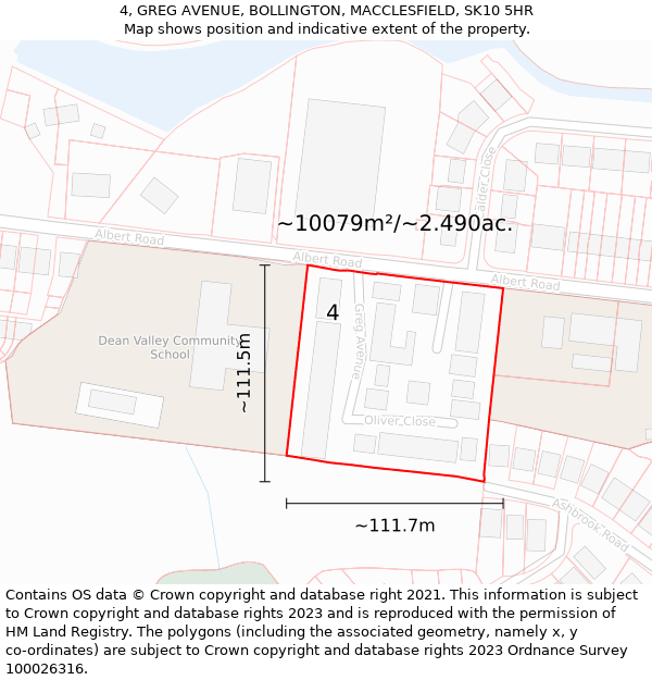 4, GREG AVENUE, BOLLINGTON, MACCLESFIELD, SK10 5HR: Plot and title map