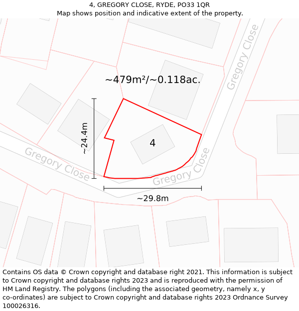 4, GREGORY CLOSE, RYDE, PO33 1QR: Plot and title map