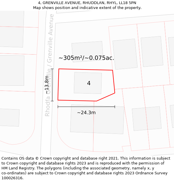 4, GRENVILLE AVENUE, RHUDDLAN, RHYL, LL18 5PN: Plot and title map