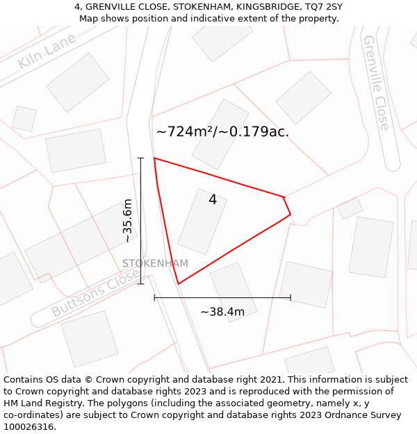 4, GRENVILLE CLOSE, STOKENHAM, KINGSBRIDGE, TQ7 2SY: Plot and title map