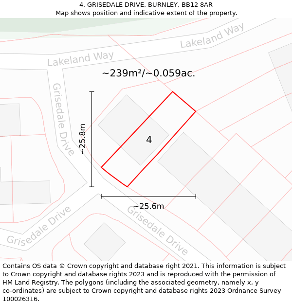 4, GRISEDALE DRIVE, BURNLEY, BB12 8AR: Plot and title map