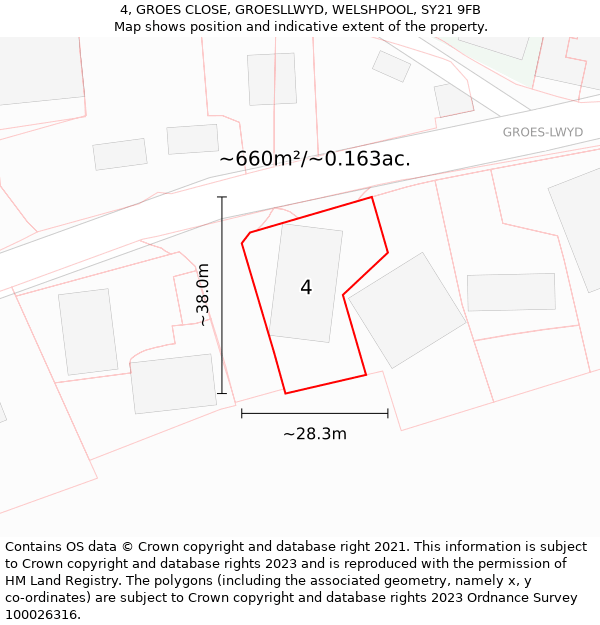 4, GROES CLOSE, GROESLLWYD, WELSHPOOL, SY21 9FB: Plot and title map