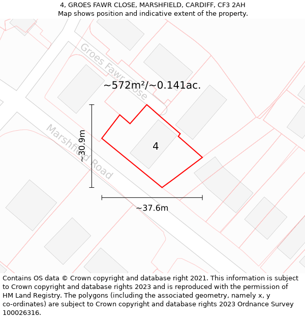 4, GROES FAWR CLOSE, MARSHFIELD, CARDIFF, CF3 2AH: Plot and title map