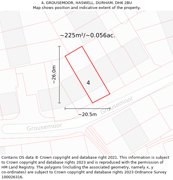 4, GROUSEMOOR, HASWELL, DURHAM, DH6 2BU: Plot and title map