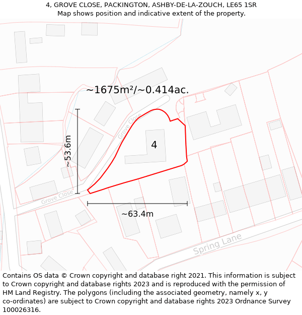 4, GROVE CLOSE, PACKINGTON, ASHBY-DE-LA-ZOUCH, LE65 1SR: Plot and title map