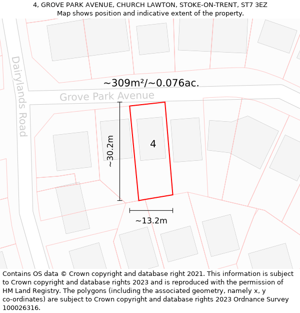 4, GROVE PARK AVENUE, CHURCH LAWTON, STOKE-ON-TRENT, ST7 3EZ: Plot and title map