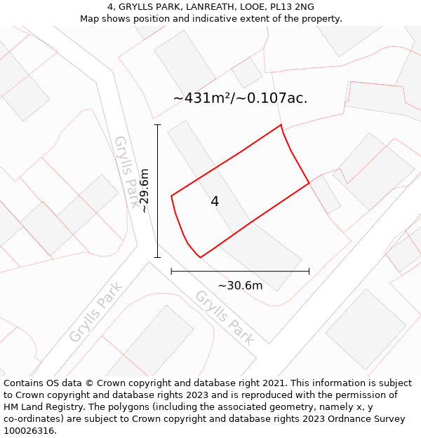 4, GRYLLS PARK, LANREATH, LOOE, PL13 2NG: Plot and title map