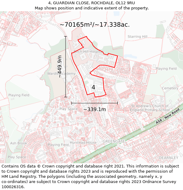 4, GUARDIAN CLOSE, ROCHDALE, OL12 9RU: Plot and title map