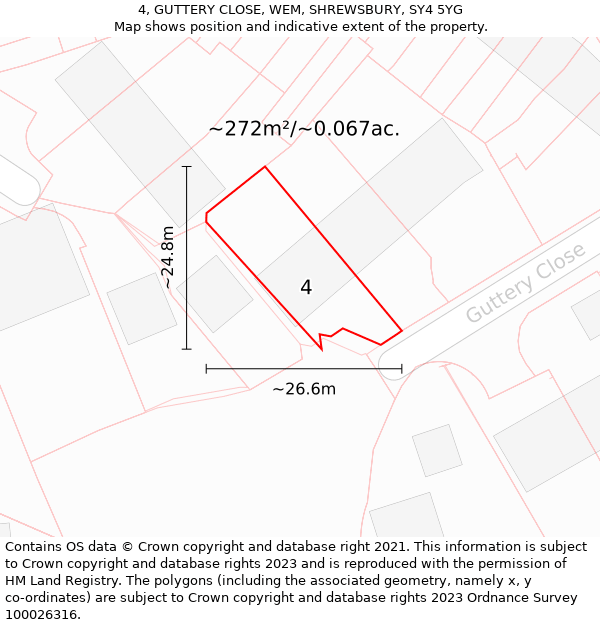 4, GUTTERY CLOSE, WEM, SHREWSBURY, SY4 5YG: Plot and title map