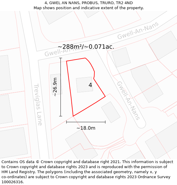 4, GWEL AN NANS, PROBUS, TRURO, TR2 4ND: Plot and title map