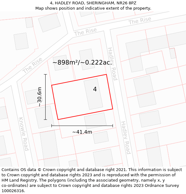 4, HADLEY ROAD, SHERINGHAM, NR26 8PZ: Plot and title map