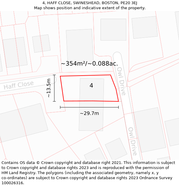 4, HAFF CLOSE, SWINESHEAD, BOSTON, PE20 3EJ: Plot and title map