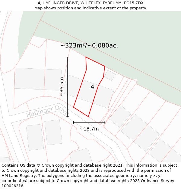 4, HAFLINGER DRIVE, WHITELEY, FAREHAM, PO15 7DX: Plot and title map