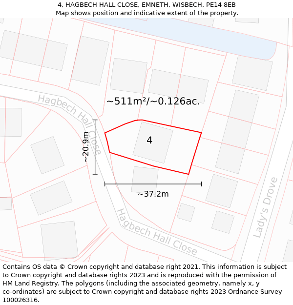 4, HAGBECH HALL CLOSE, EMNETH, WISBECH, PE14 8EB: Plot and title map