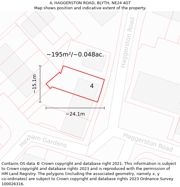 4, HAGGERSTON ROAD, BLYTH, NE24 4GT: Plot and title map