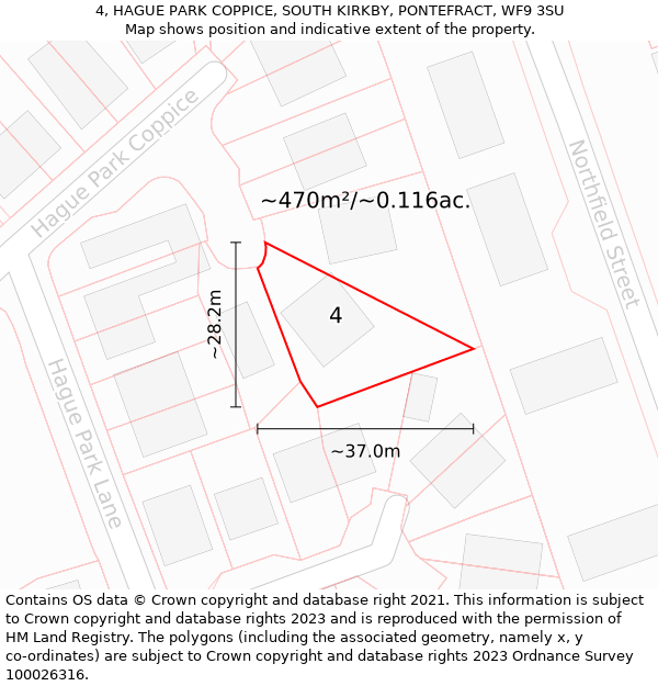 4, HAGUE PARK COPPICE, SOUTH KIRKBY, PONTEFRACT, WF9 3SU: Plot and title map