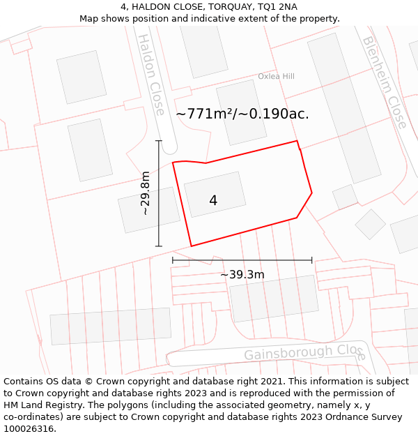 4, HALDON CLOSE, TORQUAY, TQ1 2NA: Plot and title map