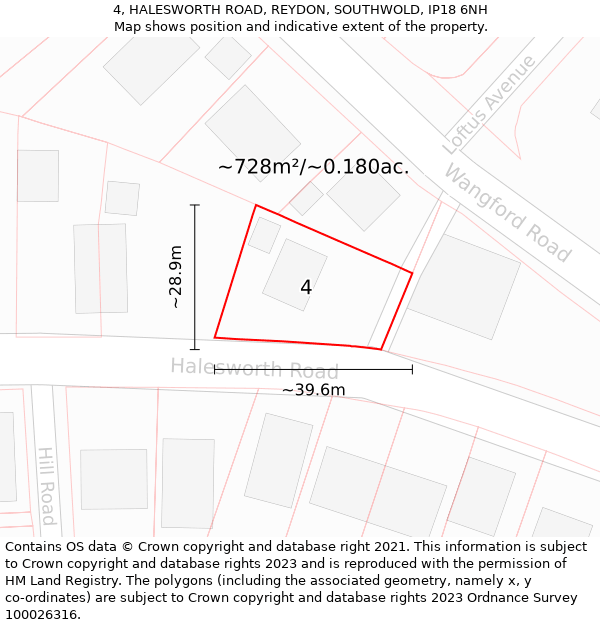 4, HALESWORTH ROAD, REYDON, SOUTHWOLD, IP18 6NH: Plot and title map