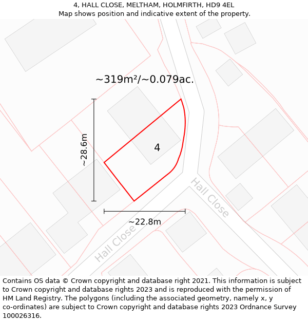 4, HALL CLOSE, MELTHAM, HOLMFIRTH, HD9 4EL: Plot and title map