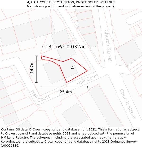 4, HALL COURT, BROTHERTON, KNOTTINGLEY, WF11 9HF: Plot and title map