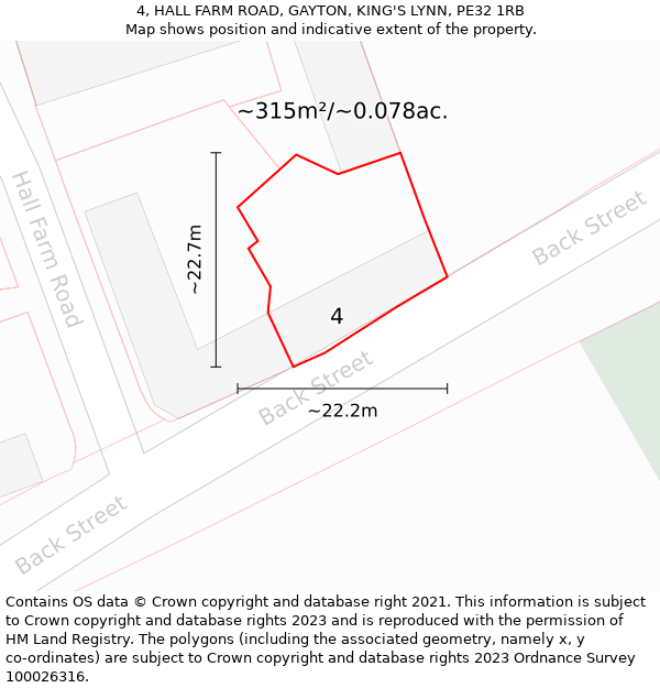 4, HALL FARM ROAD, GAYTON, KING'S LYNN, PE32 1RB: Plot and title map