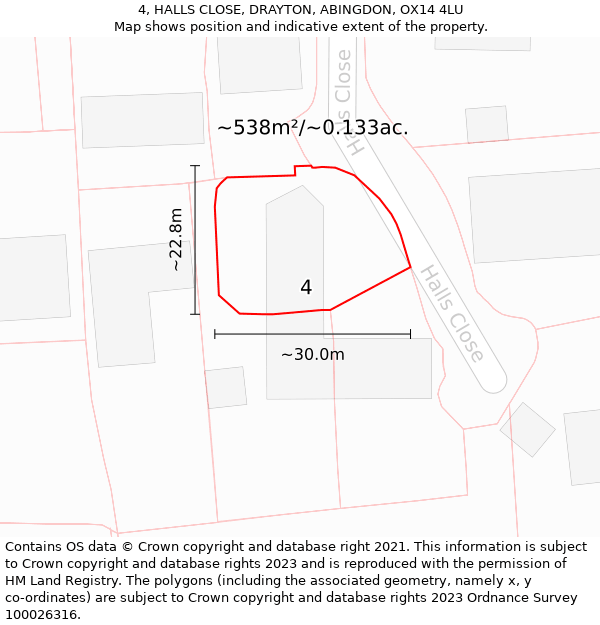 4, HALLS CLOSE, DRAYTON, ABINGDON, OX14 4LU: Plot and title map