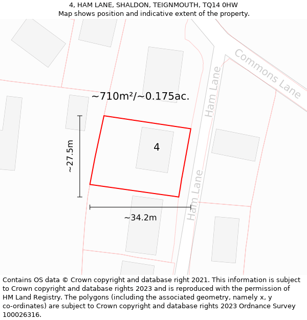 4, HAM LANE, SHALDON, TEIGNMOUTH, TQ14 0HW: Plot and title map