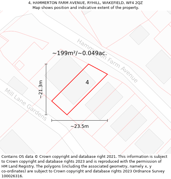 4, HAMMERTON FARM AVENUE, RYHILL, WAKEFIELD, WF4 2QZ: Plot and title map