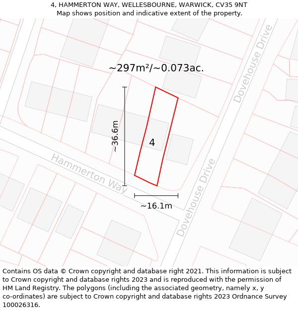 4, HAMMERTON WAY, WELLESBOURNE, WARWICK, CV35 9NT: Plot and title map