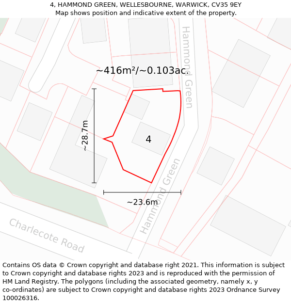 4, HAMMOND GREEN, WELLESBOURNE, WARWICK, CV35 9EY: Plot and title map