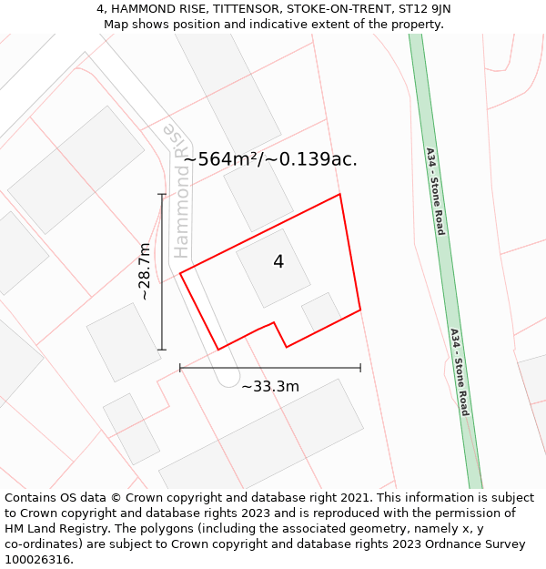 4, HAMMOND RISE, TITTENSOR, STOKE-ON-TRENT, ST12 9JN: Plot and title map