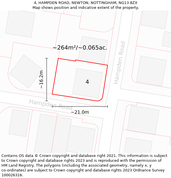 4, HAMPDEN ROAD, NEWTON, NOTTINGHAM, NG13 8ZX: Plot and title map