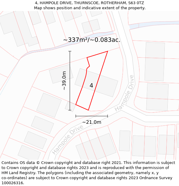 4, HAMPOLE DRIVE, THURNSCOE, ROTHERHAM, S63 0TZ: Plot and title map