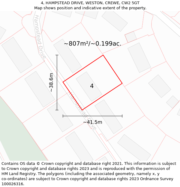 4, HAMPSTEAD DRIVE, WESTON, CREWE, CW2 5GT: Plot and title map