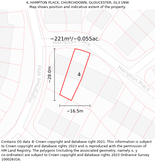 4, HAMPTON PLACE, CHURCHDOWN, GLOUCESTER, GL3 1NW: Plot and title map