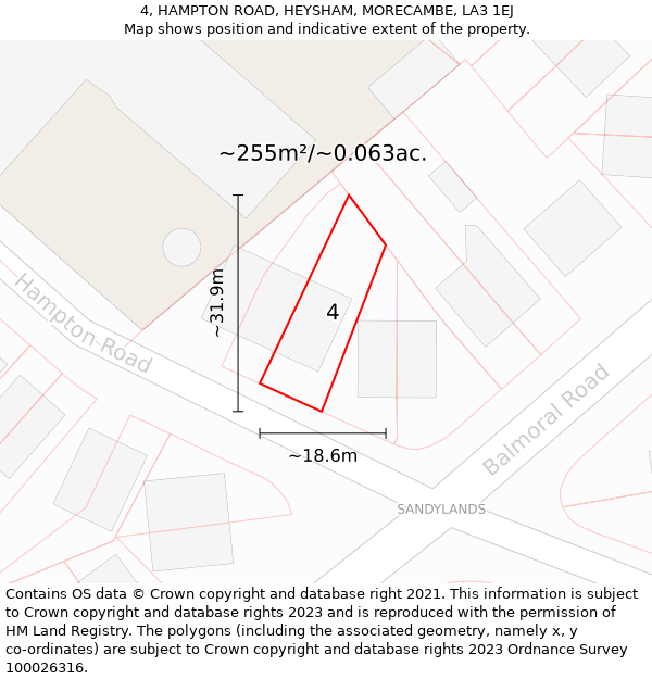 4, HAMPTON ROAD, HEYSHAM, MORECAMBE, LA3 1EJ: Plot and title map