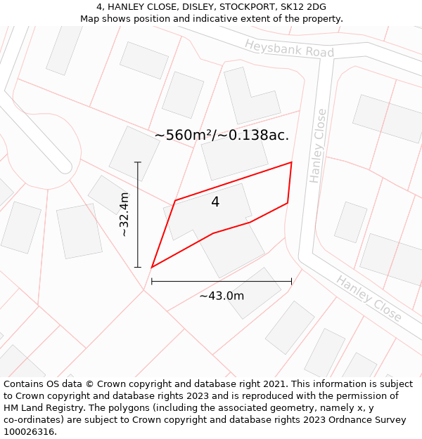 4, HANLEY CLOSE, DISLEY, STOCKPORT, SK12 2DG: Plot and title map