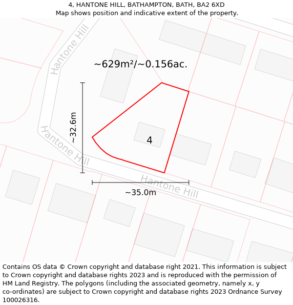 4, HANTONE HILL, BATHAMPTON, BATH, BA2 6XD: Plot and title map