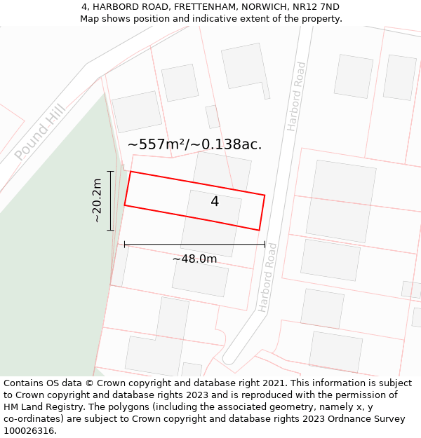 4, HARBORD ROAD, FRETTENHAM, NORWICH, NR12 7ND: Plot and title map