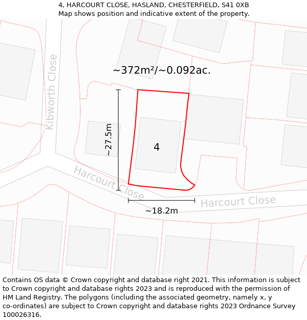 4, HARCOURT CLOSE, HASLAND, CHESTERFIELD, S41 0XB: Plot and title map